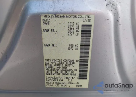 2018 Nissan Altima 2.5 S z USA, uszkodzony, nr VIN 1N4AL3AP7JC288923
